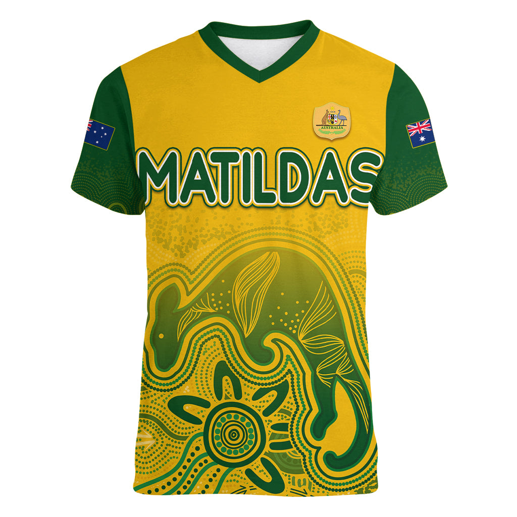 personalised-australia-soccer-indigenous-women-v-neck-t-shirt-women-world-cup-2023-matildas-gradient-ver