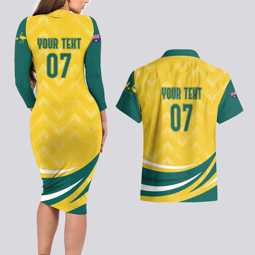 Australia 2024 Olympics Custom Couples Matching Long Sleeve Bodycon Dress and Hawaiian Shirt Rise of the Roos
