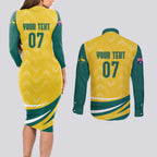 Australia 2024 Olympics Custom Couples Matching Long Sleeve Bodycon Dress and Long Sleeve Button Shirt Rise of the Roos