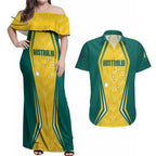 Australia 2024 Olympics Custom Couples Matching Off Shoulder Maxi Dress and Hawaiian Shirt Rise of the Roos