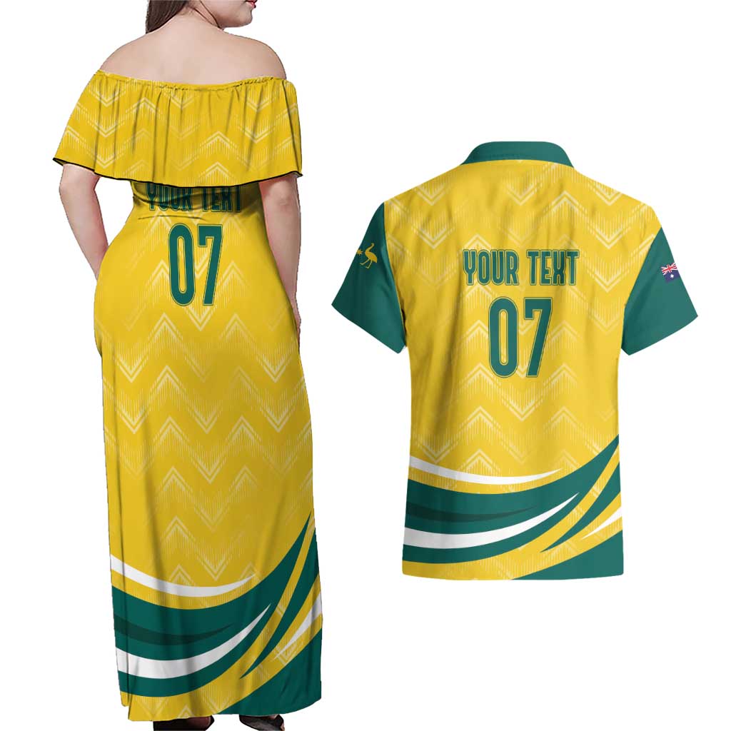 Australia 2024 Olympics Custom Couples Matching Off Shoulder Maxi Dress and Hawaiian Shirt Rise of the Roos