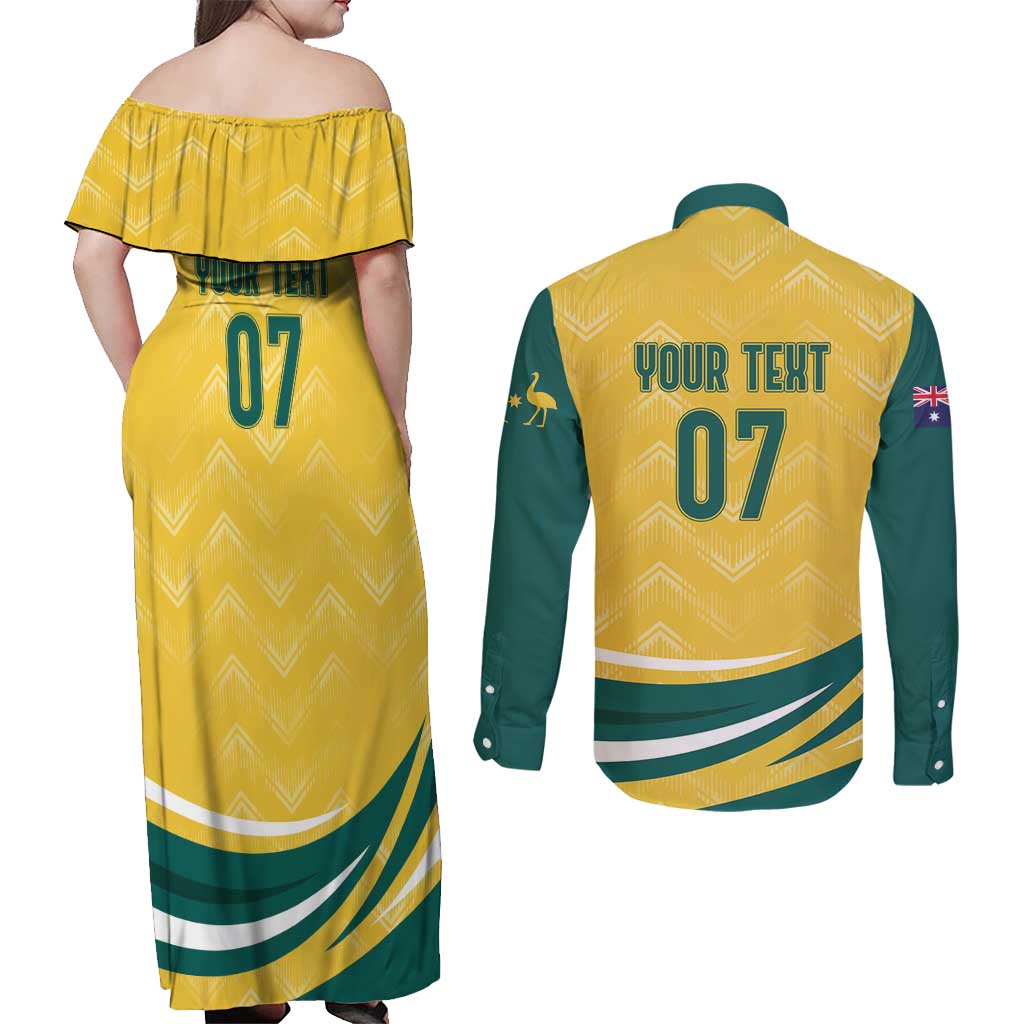 Australia 2024 Olympics Custom Couples Matching Off Shoulder Maxi Dress and Long Sleeve Button Shirt Rise of the Roos