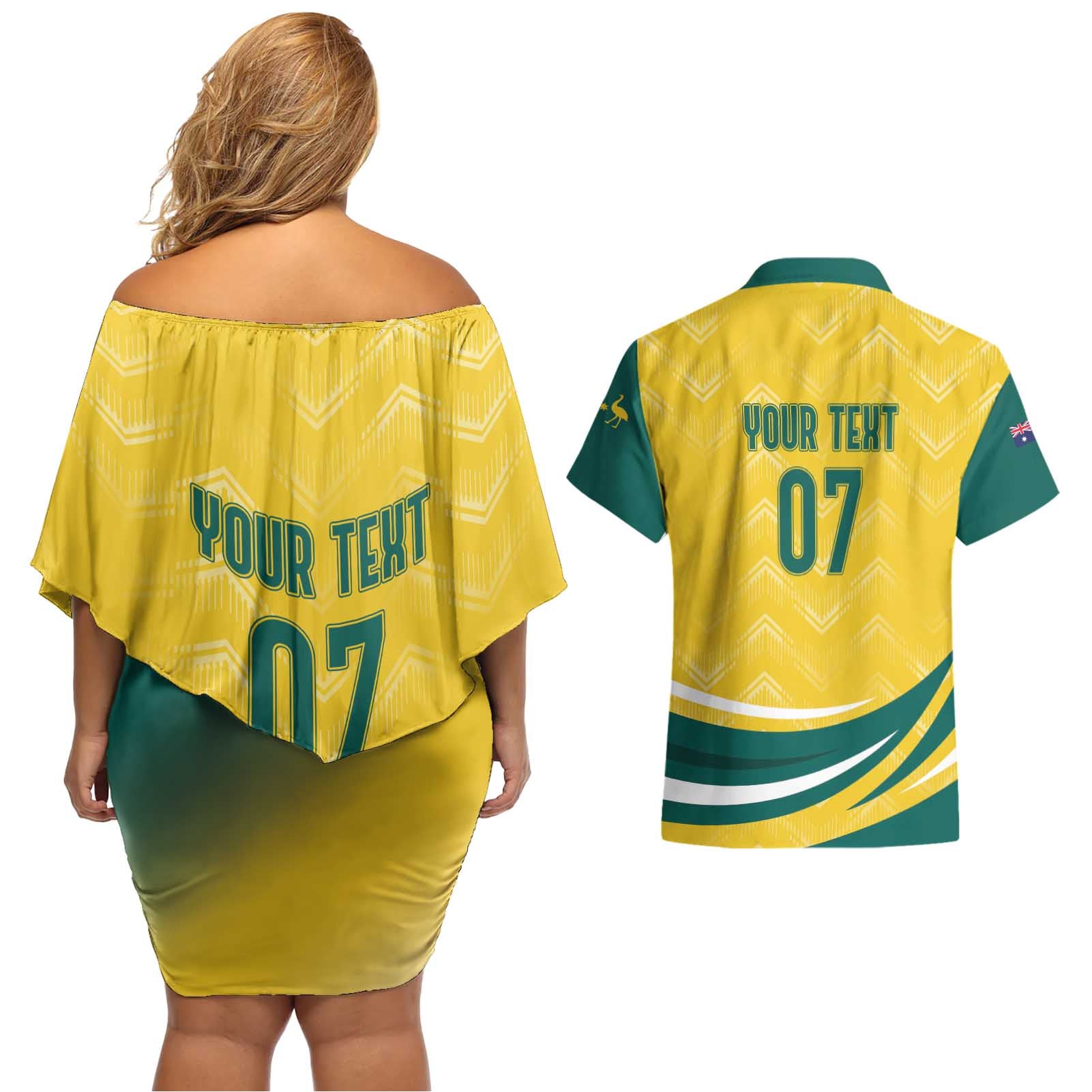 Australia 2024 Olympics Custom Couples Matching Off Shoulder Short Dress and Hawaiian Shirt Rise of the Roos