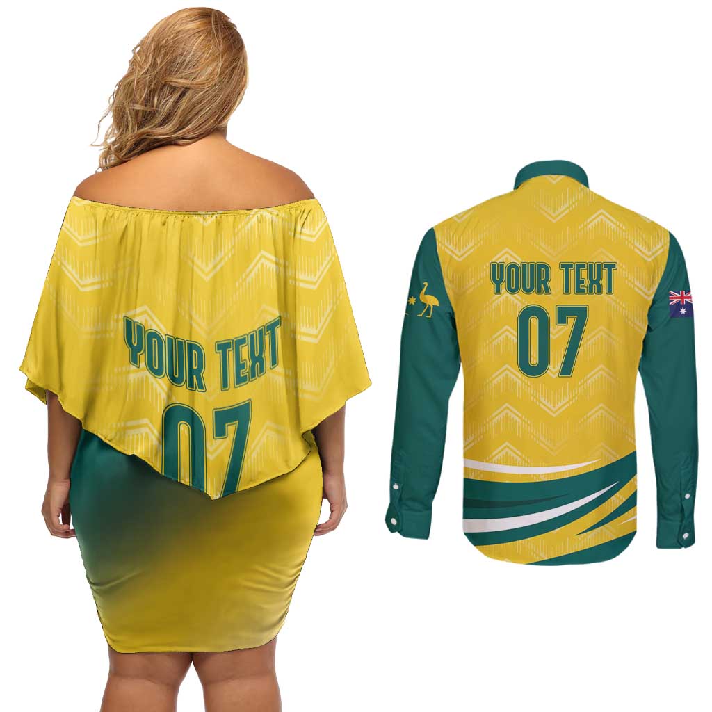 Australia 2024 Olympics Custom Couples Matching Off Shoulder Short Dress and Long Sleeve Button Shirt Rise of the Roos