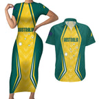 Australia 2024 Olympics Custom Couples Matching Short Sleeve Bodycon Dress and Hawaiian Shirt Rise of the Roos