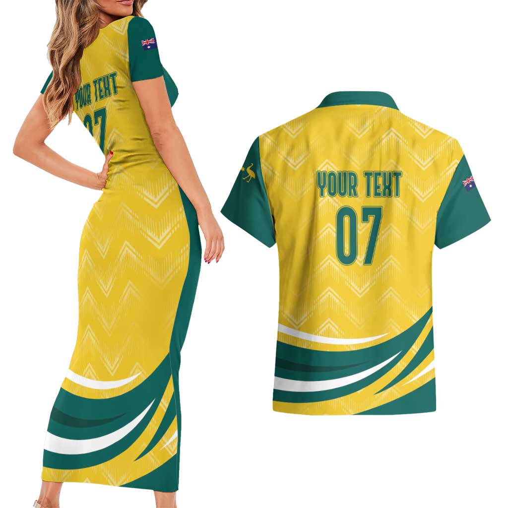 Australia 2024 Olympics Custom Couples Matching Short Sleeve Bodycon Dress and Hawaiian Shirt Rise of the Roos