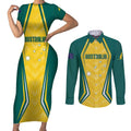 Australia 2024 Olympics Custom Couples Matching Short Sleeve Bodycon Dress and Long Sleeve Button Shirt Rise of the Roos