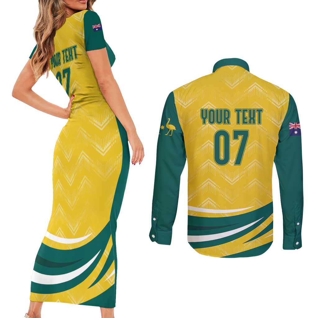 Australia 2024 Olympics Custom Couples Matching Short Sleeve Bodycon Dress and Long Sleeve Button Shirt Rise of the Roos