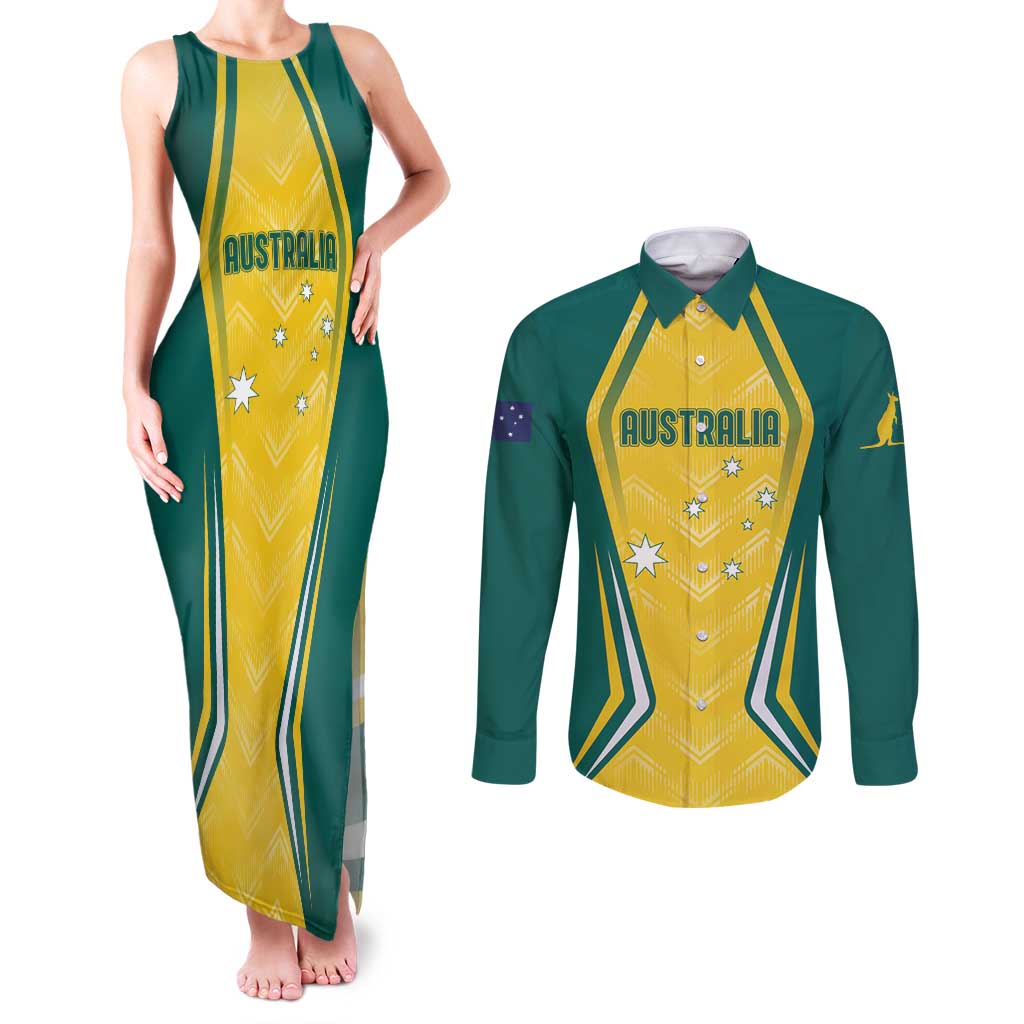 Australia 2024 Olympics Custom Couples Matching Tank Maxi Dress and Long Sleeve Button Shirt Rise of the Roos