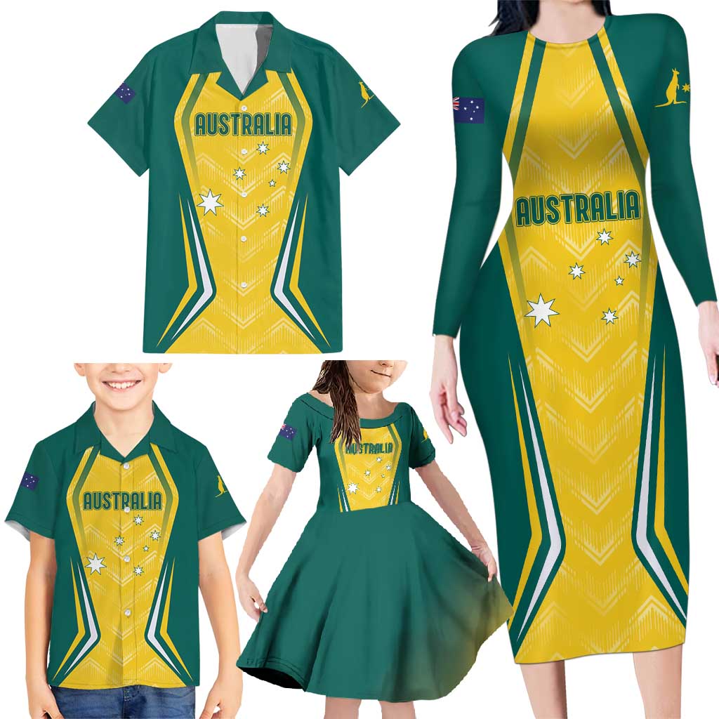 Australia 2024 Olympics Custom Family Matching Long Sleeve Bodycon Dress and Hawaiian Shirt Rise of the Roos