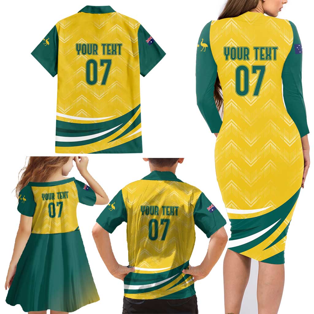 Australia 2024 Olympics Custom Family Matching Long Sleeve Bodycon Dress and Hawaiian Shirt Rise of the Roos