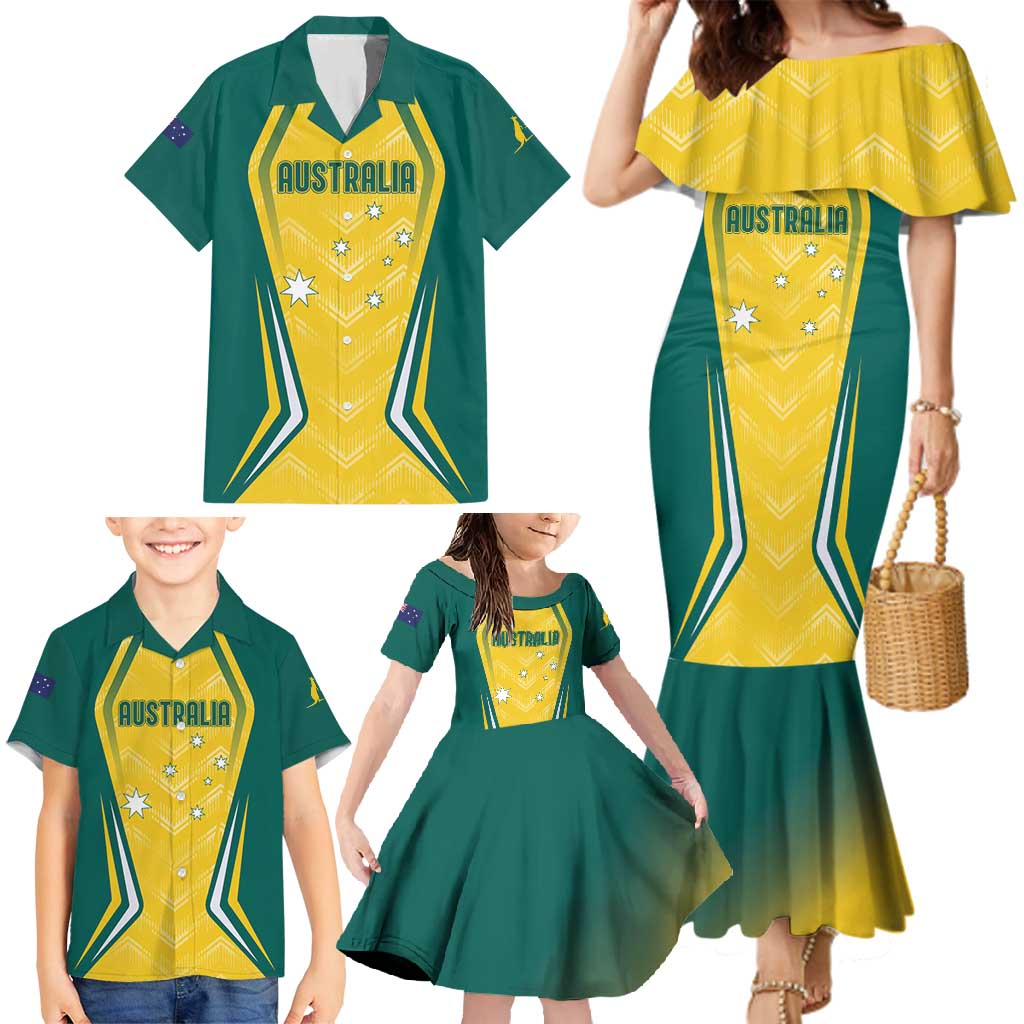 Australia 2024 Olympics Custom Family Matching Mermaid Dress and Hawaiian Shirt Rise of the Roos