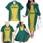 Australia 2024 Olympics Custom Family Matching Off The Shoulder Long Sleeve Dress and Hawaiian Shirt Rise of the Roos