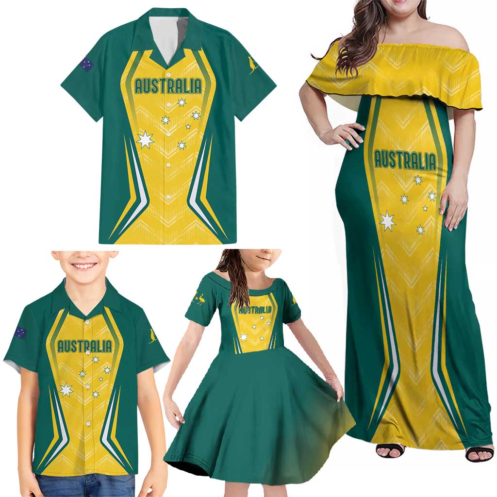 Australia 2024 Olympics Custom Family Matching Off Shoulder Maxi Dress and Hawaiian Shirt Rise of the Roos