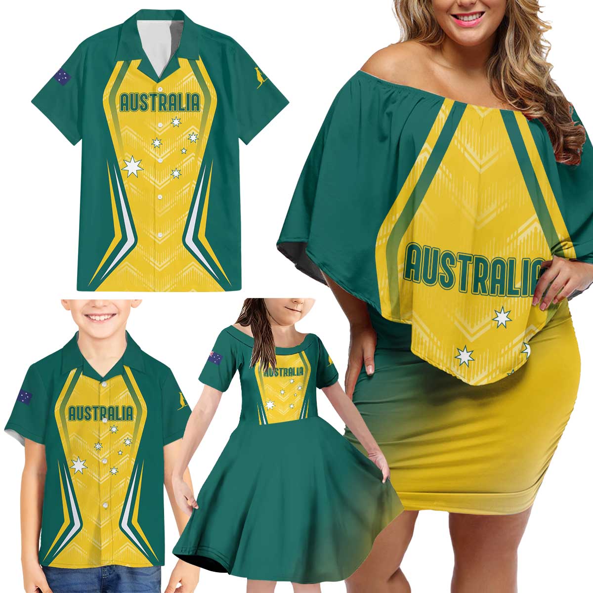 Australia 2024 Olympics Custom Family Matching Off Shoulder Short Dress and Hawaiian Shirt Rise of the Roos