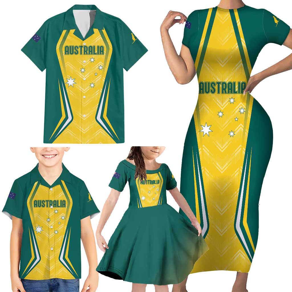 Australia 2024 Olympics Custom Family Matching Short Sleeve Bodycon Dress and Hawaiian Shirt Rise of the Roos