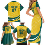 Australia 2024 Olympics Custom Family Matching Short Sleeve Bodycon Dress and Hawaiian Shirt Rise of the Roos