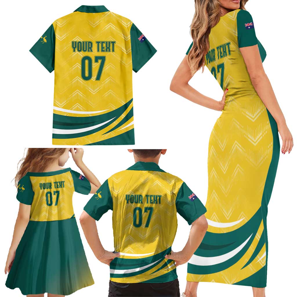Australia 2024 Olympics Custom Family Matching Short Sleeve Bodycon Dress and Hawaiian Shirt Rise of the Roos