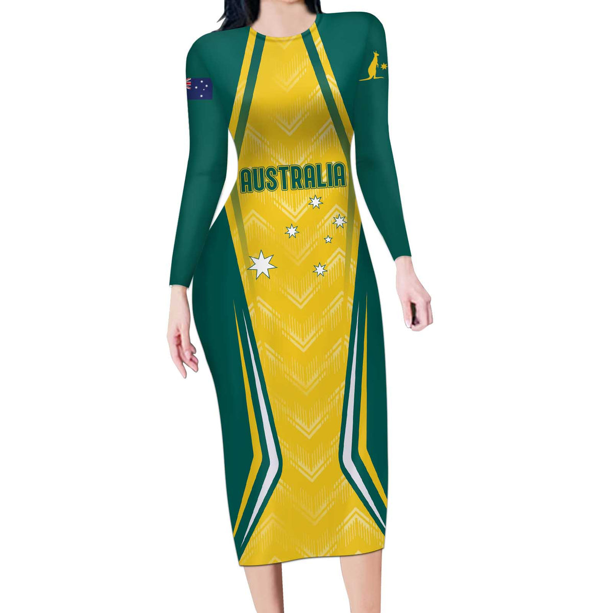 Australia 2024 Olympics Custom Long Sleeve Bodycon Dress Rise of the Roos