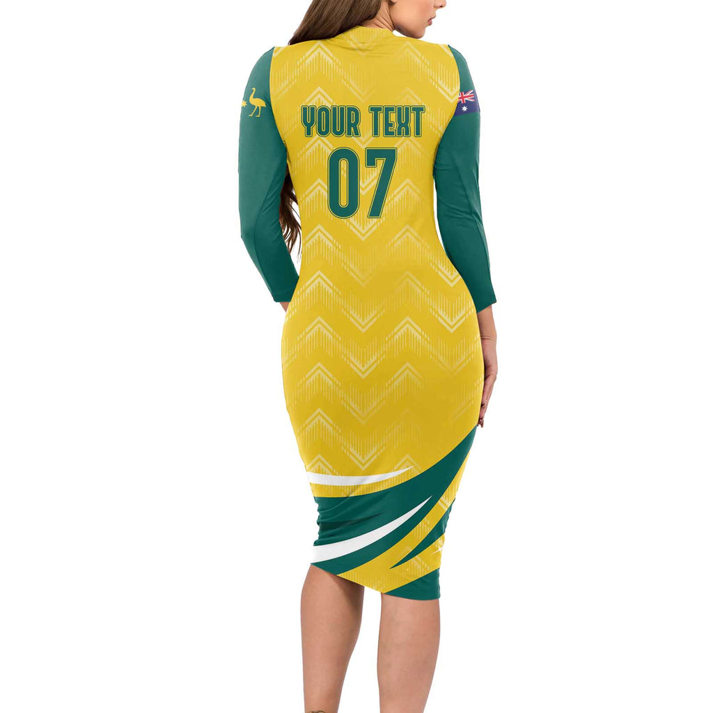 Australia 2024 Olympics Custom Long Sleeve Bodycon Dress Rise of the Roos