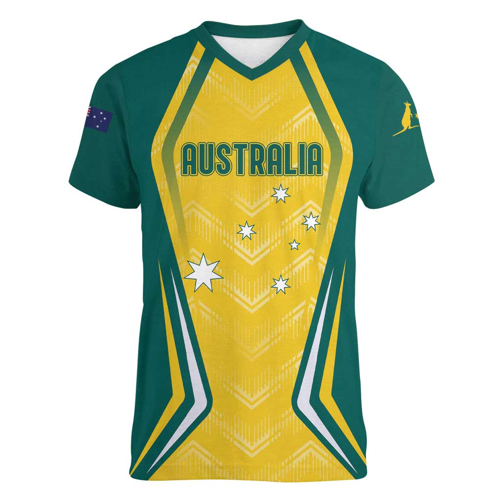 Australia 2024 Olympics Custom Women V-Neck T-Shirt Rise of the Roos