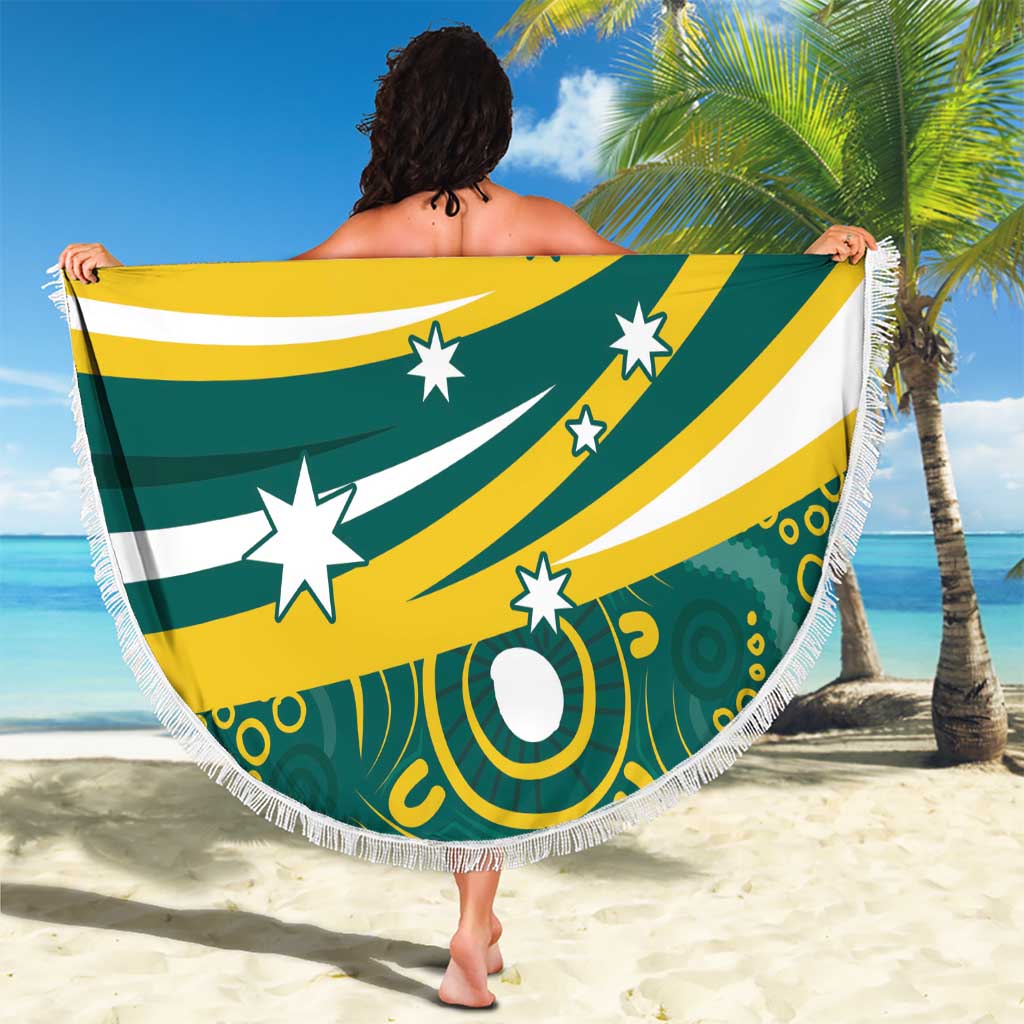 Australia 2024 Olympics Custom Beach Blanket Rise of the Roos Aborignal Style