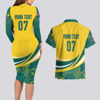 Australia 2024 Olympics Custom Couples Matching Long Sleeve Bodycon Dress and Hawaiian Shirt Rise of the Roos Aborignal Style