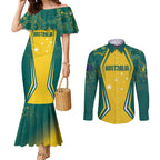 Australia 2024 Olympics Custom Couples Matching Mermaid Dress and Long Sleeve Button Shirt Rise of the Roos Aborignal Style