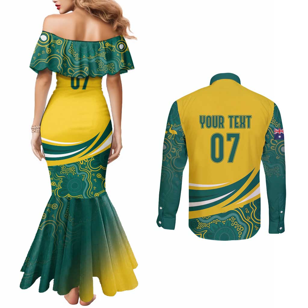 Australia 2024 Olympics Custom Couples Matching Mermaid Dress and Long Sleeve Button Shirt Rise of the Roos Aborignal Style