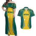 Australia 2024 Olympics Custom Couples Matching Off Shoulder Maxi Dress and Hawaiian Shirt Rise of the Roos Aborignal Style