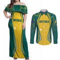 Australia 2024 Olympics Custom Couples Matching Off Shoulder Maxi Dress and Long Sleeve Button Shirt Rise of the Roos Aborignal Style