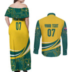 Australia 2024 Olympics Custom Couples Matching Off Shoulder Maxi Dress and Long Sleeve Button Shirt Rise of the Roos Aborignal Style