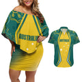 Australia 2024 Olympics Custom Couples Matching Off Shoulder Short Dress and Hawaiian Shirt Rise of the Roos Aborignal Style