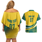 Australia 2024 Olympics Custom Couples Matching Off Shoulder Short Dress and Hawaiian Shirt Rise of the Roos Aborignal Style
