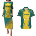 Australia 2024 Olympics Custom Couples Matching Puletasi and Hawaiian Shirt Rise of the Roos Aborignal Style