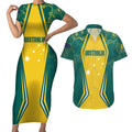 Australia 2024 Olympics Custom Couples Matching Short Sleeve Bodycon Dress and Hawaiian Shirt Rise of the Roos Aborignal Style