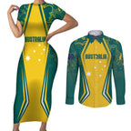Australia 2024 Olympics Custom Couples Matching Short Sleeve Bodycon Dress and Long Sleeve Button Shirt Rise of the Roos Aborignal Style
