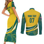 Australia 2024 Olympics Custom Couples Matching Short Sleeve Bodycon Dress and Long Sleeve Button Shirt Rise of the Roos Aborignal Style