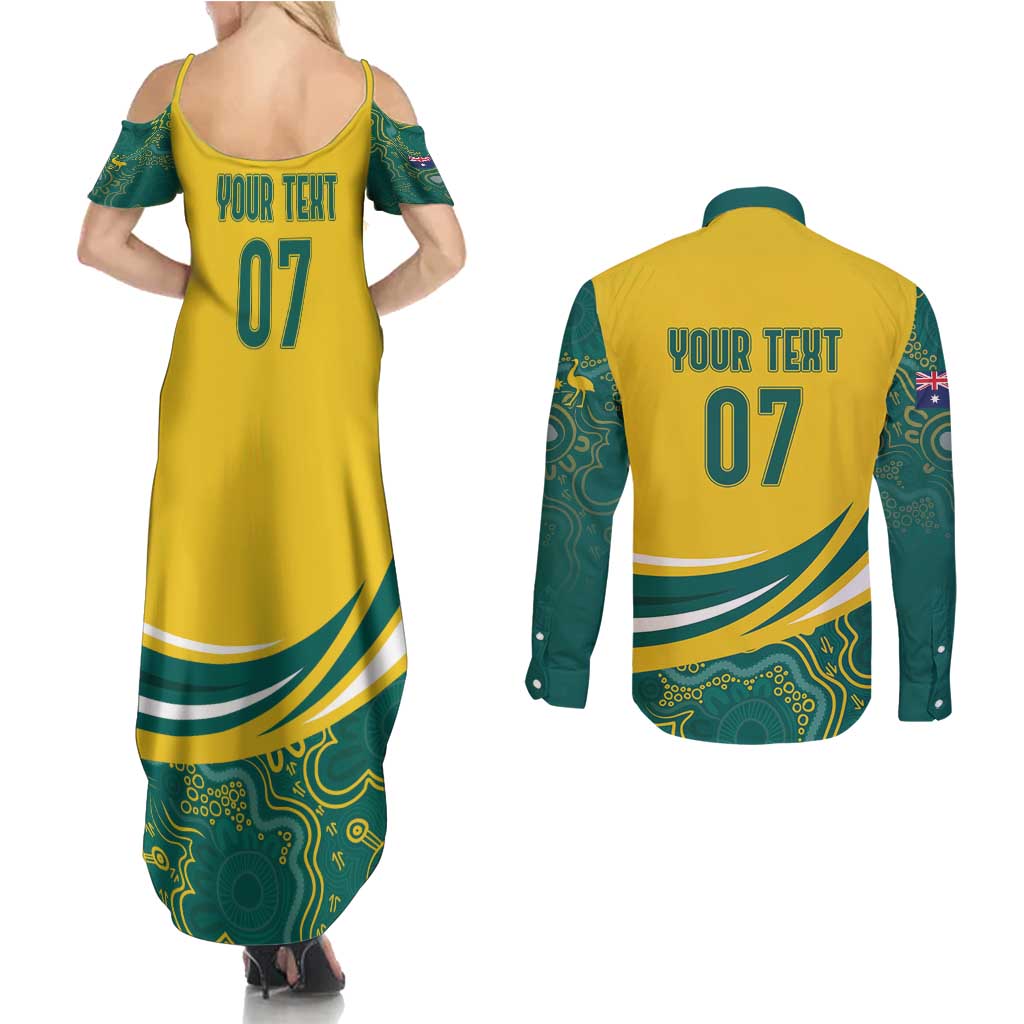 Australia 2024 Olympics Custom Couples Matching Summer Maxi Dress and Long Sleeve Button Shirt Rise of the Roos Aborignal Style