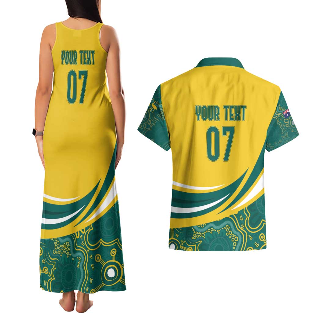 Australia 2024 Olympics Custom Couples Matching Tank Maxi Dress and Hawaiian Shirt Rise of the Roos Aborignal Style
