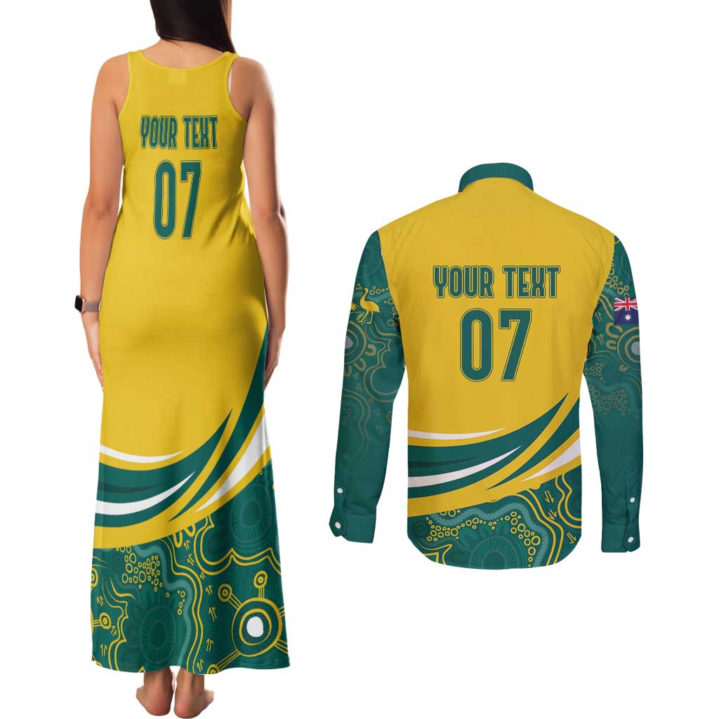 Australia 2024 Olympics Custom Couples Matching Tank Maxi Dress and Long Sleeve Button Shirt Rise of the Roos Aborignal Style