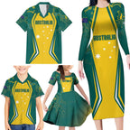 Australia 2024 Olympics Custom Family Matching Long Sleeve Bodycon Dress and Hawaiian Shirt Rise of the Roos Aborignal Style
