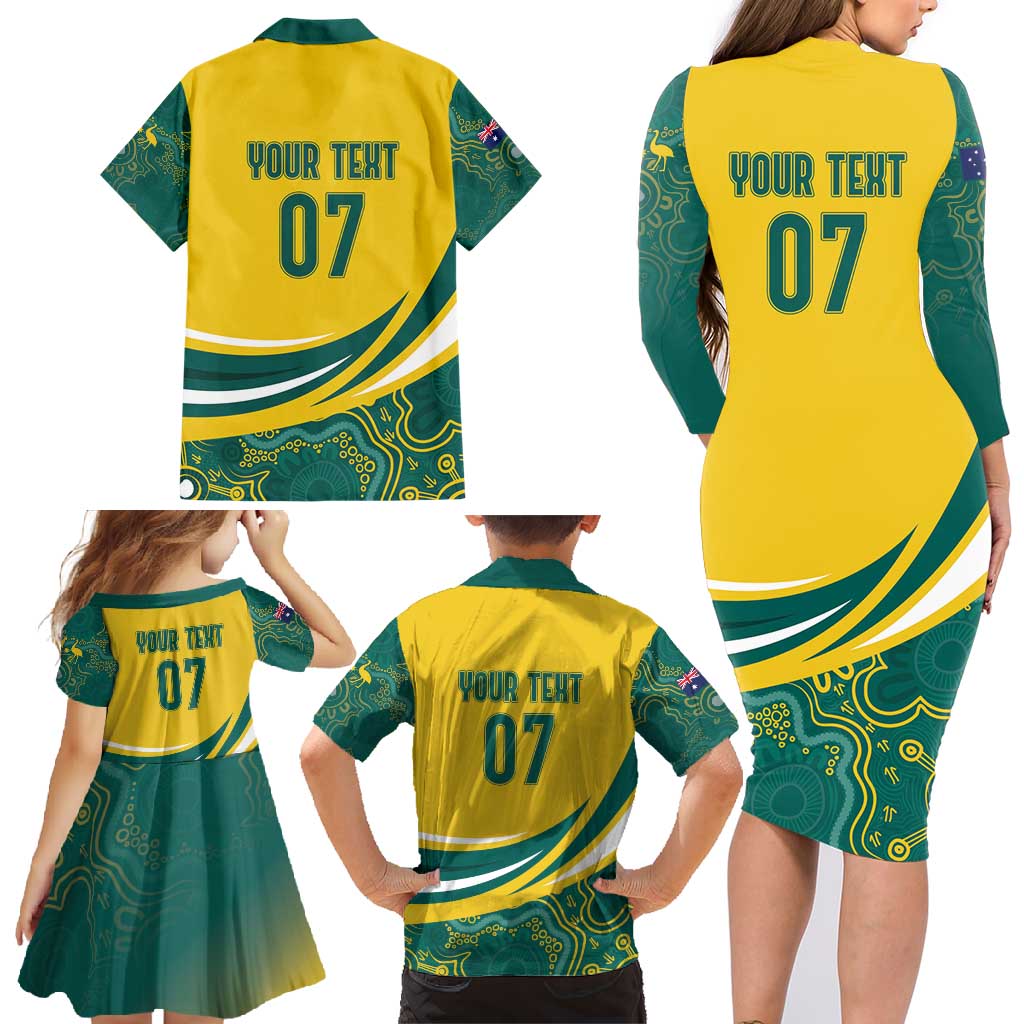 Australia 2024 Olympics Custom Family Matching Long Sleeve Bodycon Dress and Hawaiian Shirt Rise of the Roos Aborignal Style