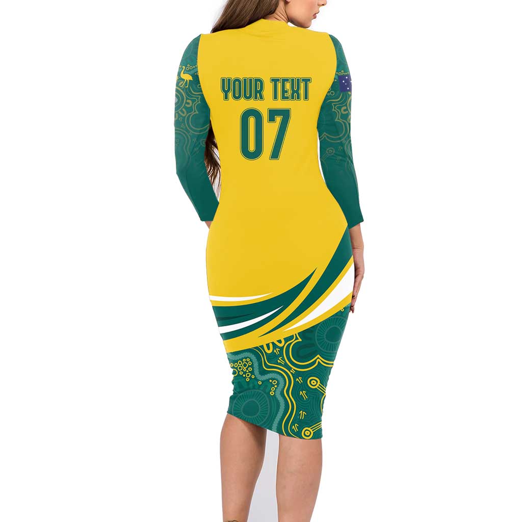 Australia 2024 Olympics Custom Family Matching Long Sleeve Bodycon Dress and Hawaiian Shirt Rise of the Roos Aborignal Style