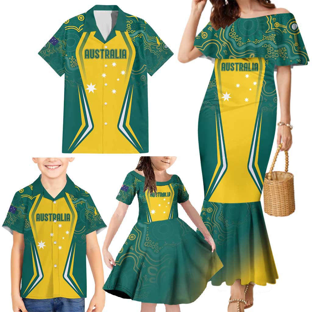 Australia 2024 Olympics Custom Family Matching Mermaid Dress and Hawaiian Shirt Rise of the Roos Aborignal Style