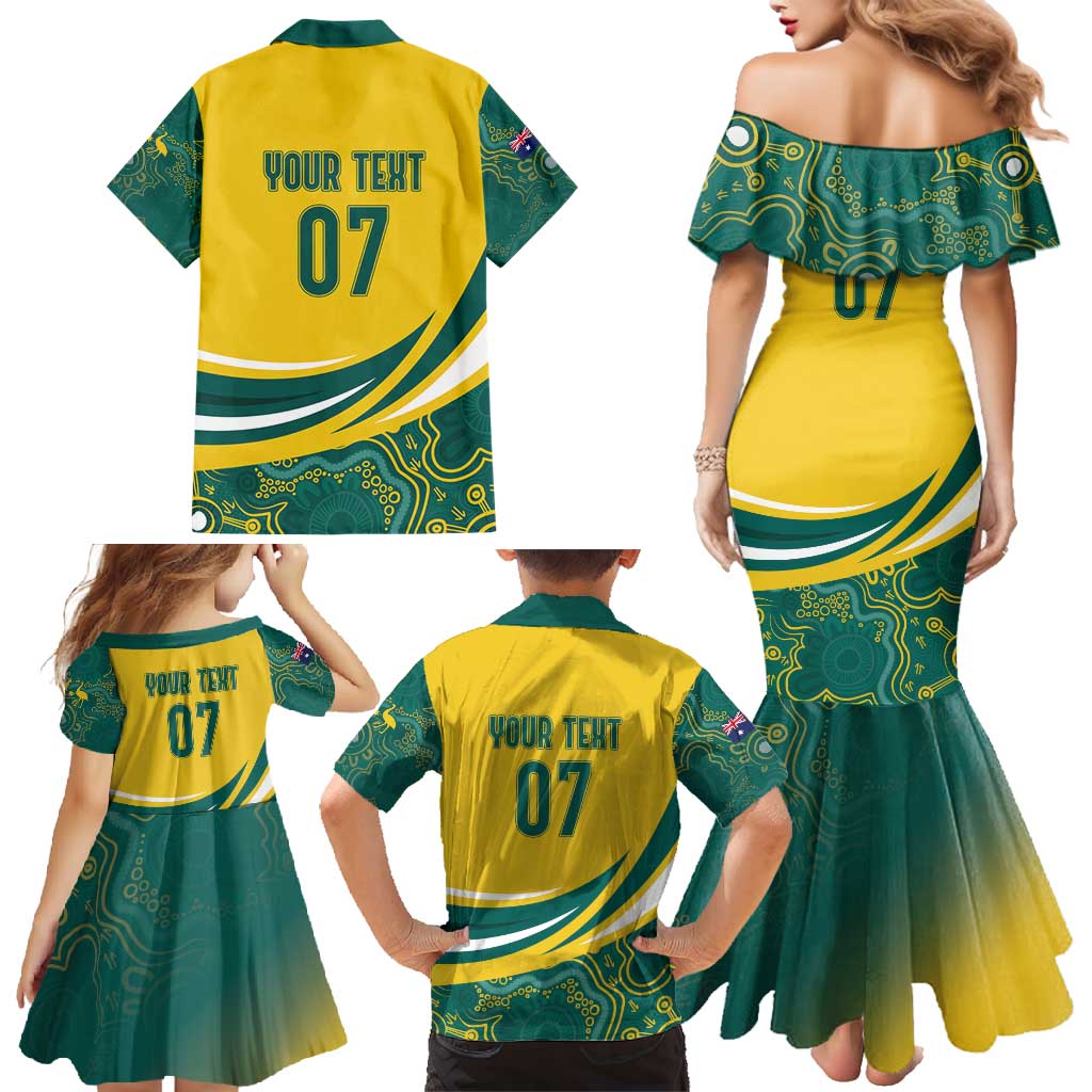 Australia 2024 Olympics Custom Family Matching Mermaid Dress and Hawaiian Shirt Rise of the Roos Aborignal Style