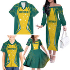 Australia 2024 Olympics Custom Family Matching Off The Shoulder Long Sleeve Dress and Hawaiian Shirt Rise of the Roos Aborignal Style