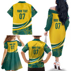 Australia 2024 Olympics Custom Family Matching Off The Shoulder Long Sleeve Dress and Hawaiian Shirt Rise of the Roos Aborignal Style