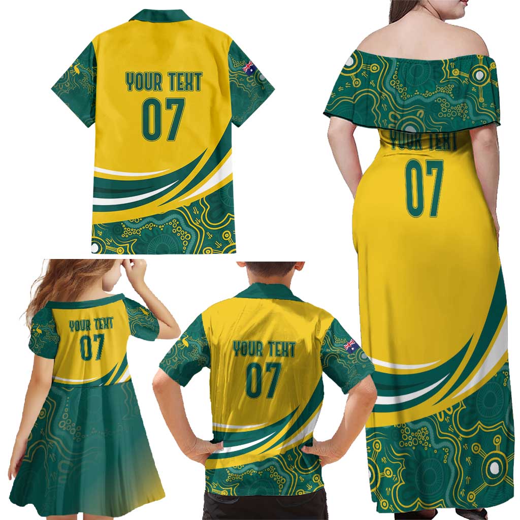 Australia 2024 Olympics Custom Family Matching Off Shoulder Maxi Dress and Hawaiian Shirt Rise of the Roos Aborignal Style