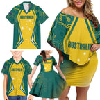 Australia 2024 Olympics Custom Family Matching Off Shoulder Short Dress and Hawaiian Shirt Rise of the Roos Aborignal Style